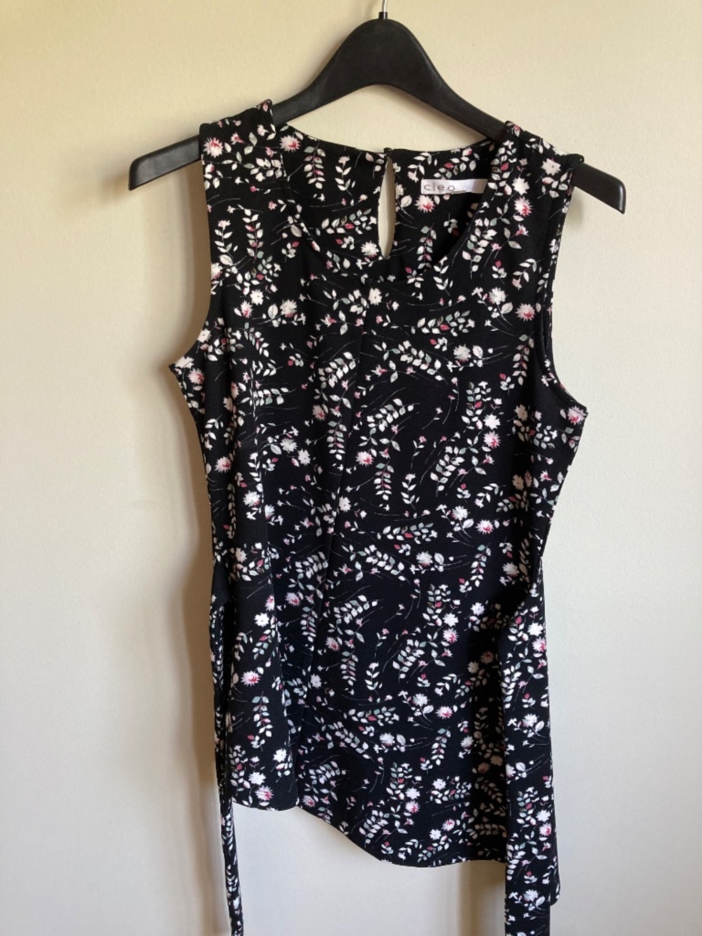 Cleo Black Floral Sleeveless Tie Top S